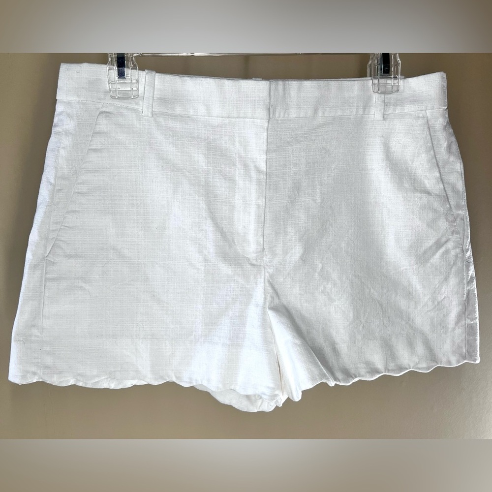 J. Crew White Linen Scalloped Shorts